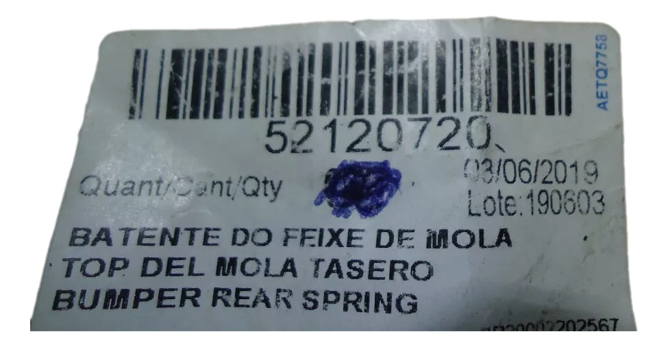Batente Central da Mola Traseira S10 2016/2021 Original GM 52120720