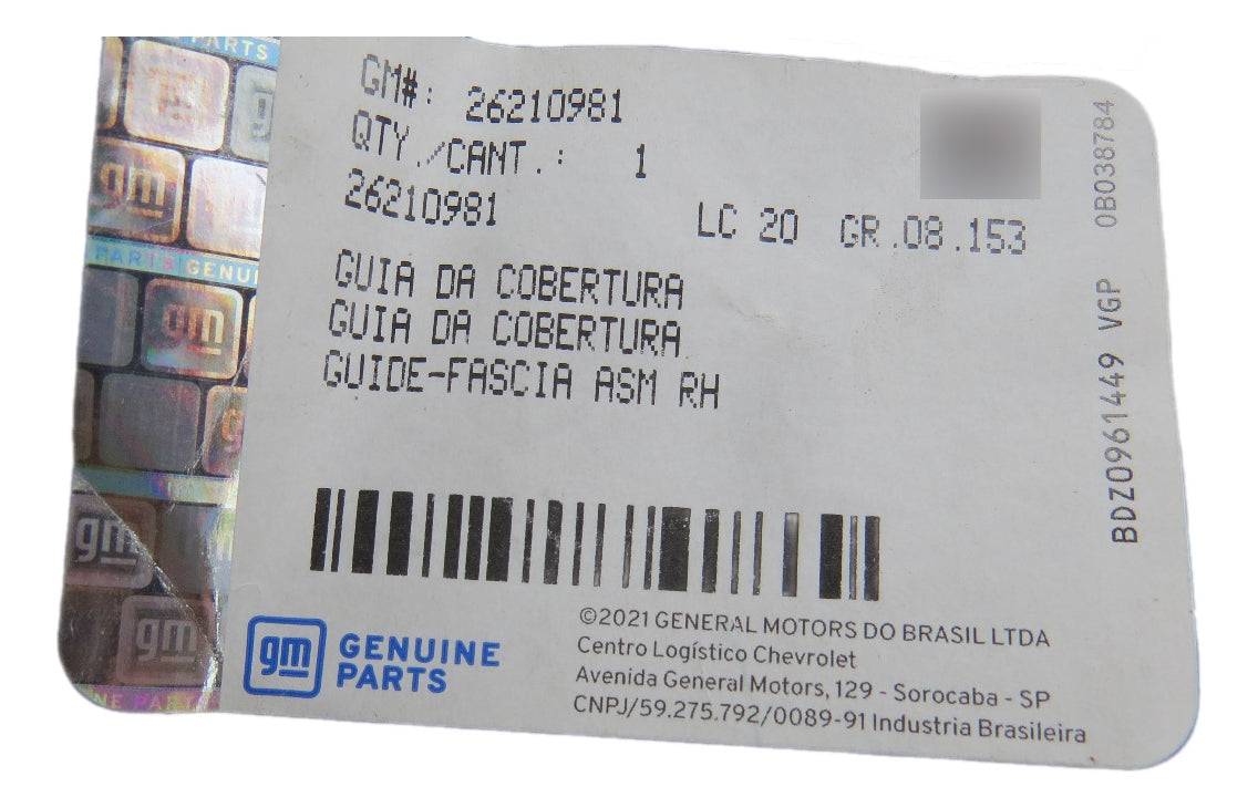 Guia do Parachoque Traseiro Direito Onix Turbo 2021/2023 Original GM 26210981