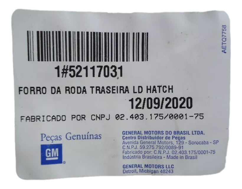 Parabarro Traseiro Direito (Passageiro) Onix 2012/2018 Original GM 52117031