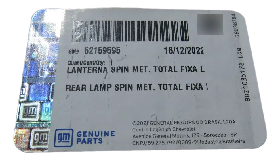 Lanterna Traseira Esquerda (Motorista) Spin 2018/2023 Original GM 52159595