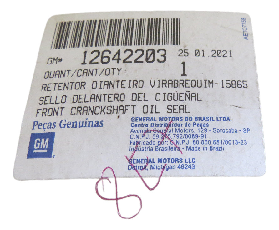 Retentor Dianteiro Virabrequim S10 2017/2023 Trailblazer 2017/2023 Original GM 12642203