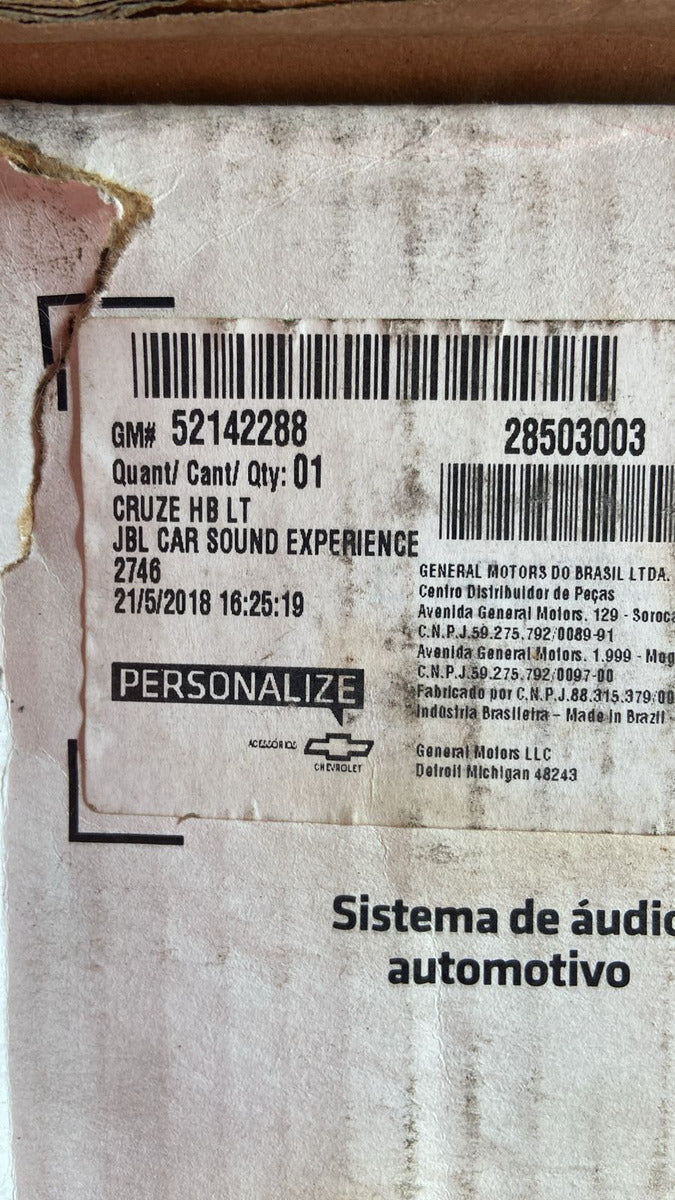 Módulo e Alto-Falantes Som JBL Cruze Hatch/Sedan 2016/2019 Original GM 52142288
