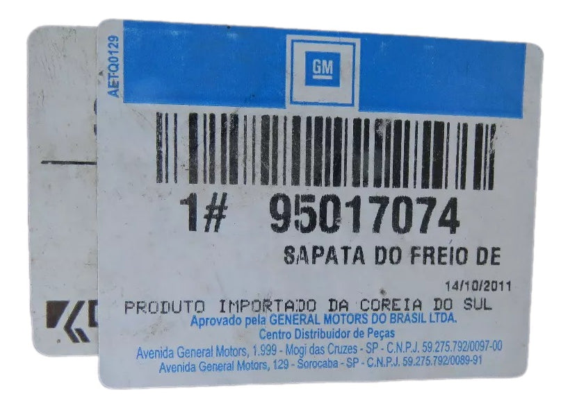 Sapata de Freio Traseiro Cobalt 2011/2017 Original GM 95017074