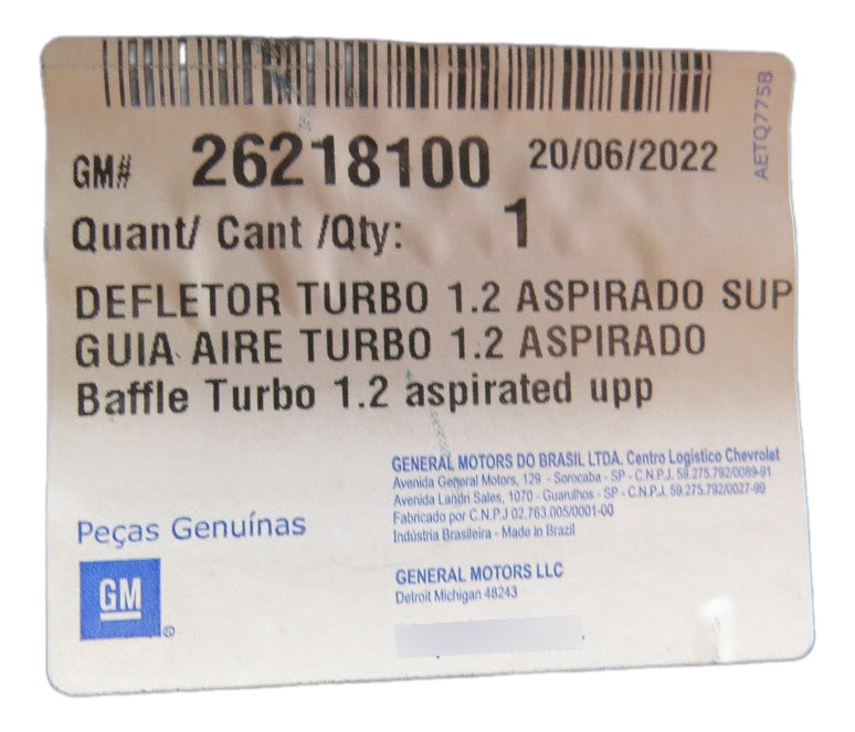 Defletor Superior do Radiador Onix 1.0 Turbo 2020 Original GM 26218100
