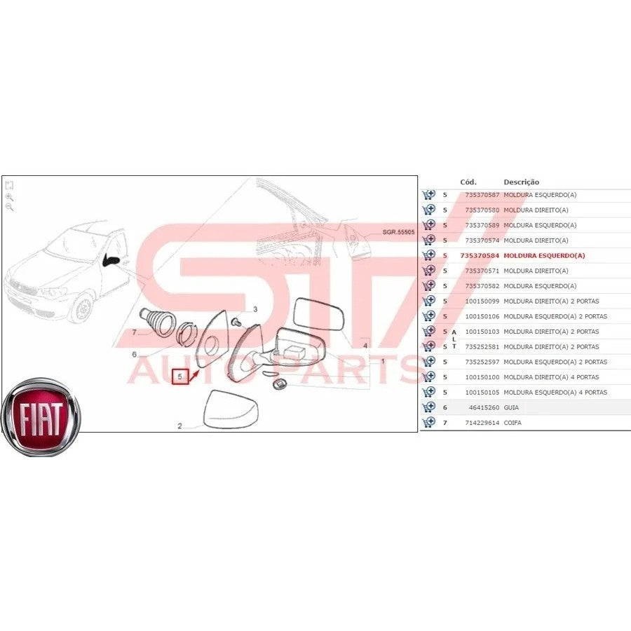 Moldura Acabamento Interno Retrovisor Lado Esquerdo – Fiat Palio