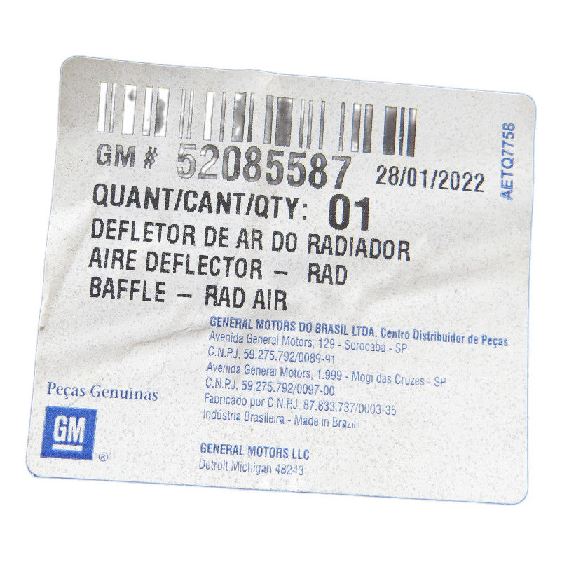 Defletor Superior Radiador Onix Prisma Original Gm 52085587