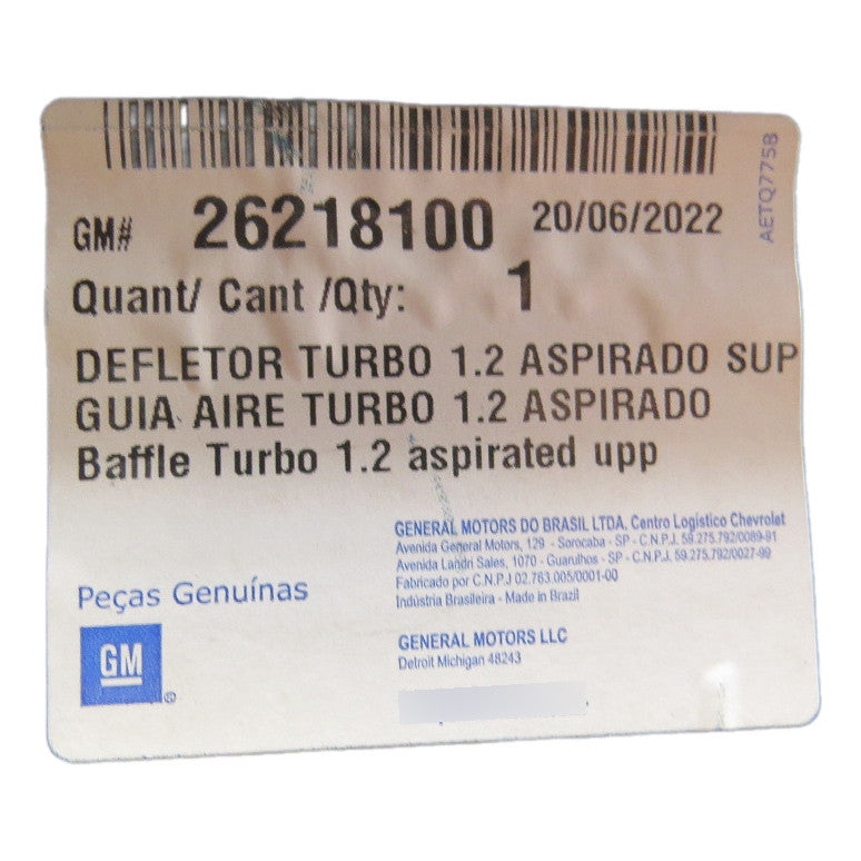 Defletor Superior Radiador GM Onix Turbo 1.0 2020 a 2020 Original 26218100