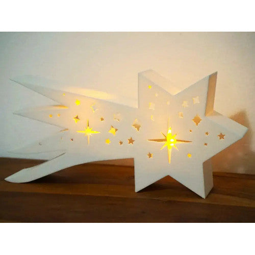 Castiçal Decorativo Estrela Cadente Abs Luminária Vela Led