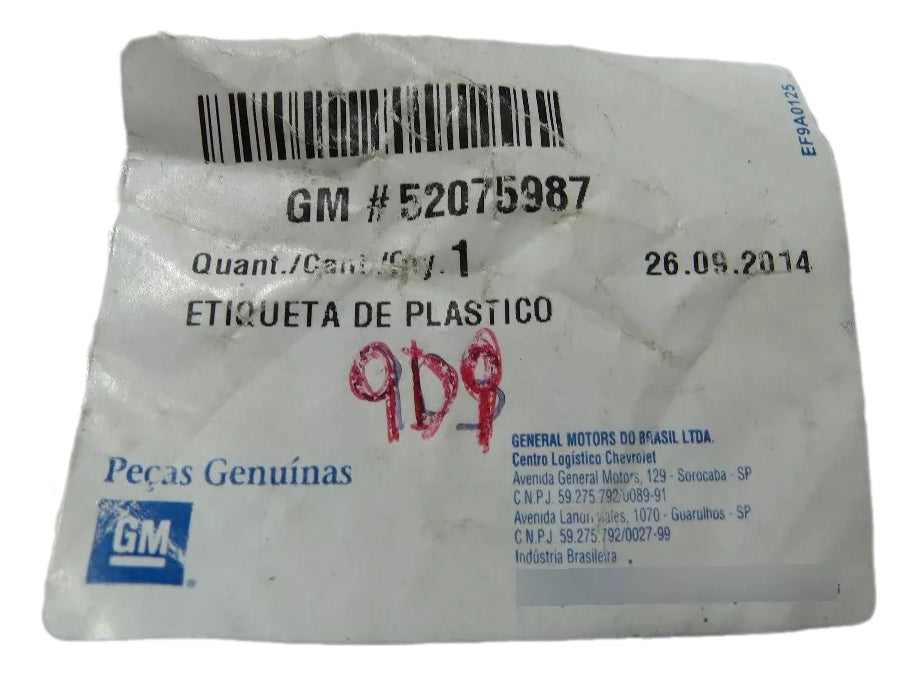 Adesivo Coluna Dianteira Lado Direito Cobalt 2011/2017 Original 52075987