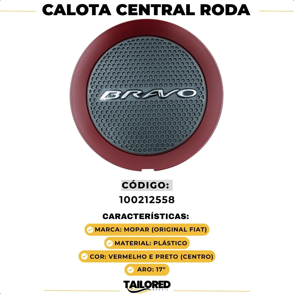 Calota Central Roda Fiat Bravo Sporting 2016 Original Aro 17
