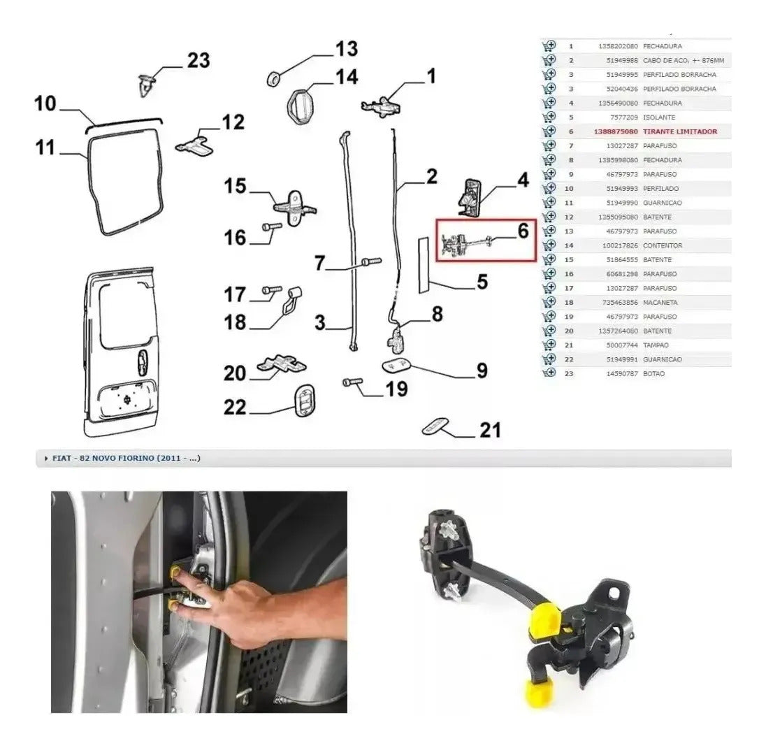 Limitador Porta Traseira Bau Novo Fiorino 2021 Original Fiat