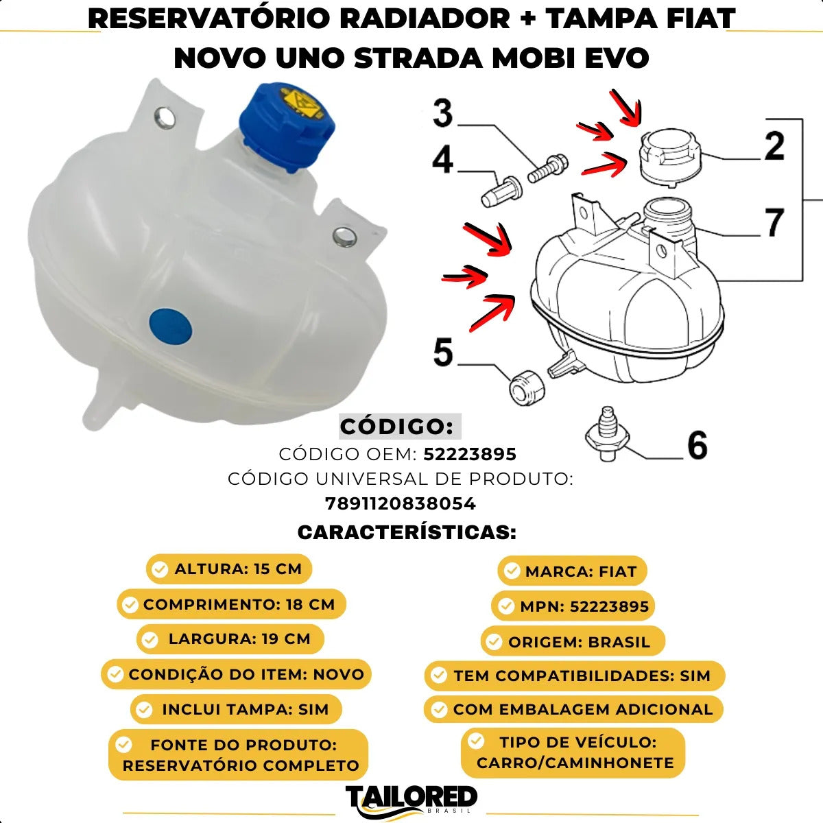 Reservatório Radiador + Tampa Fiat Novo Uno Palio Strada Evo