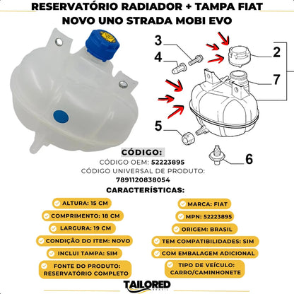 Reservatório Radiador + Tampa Fiat Novo Uno Palio Strada Evo