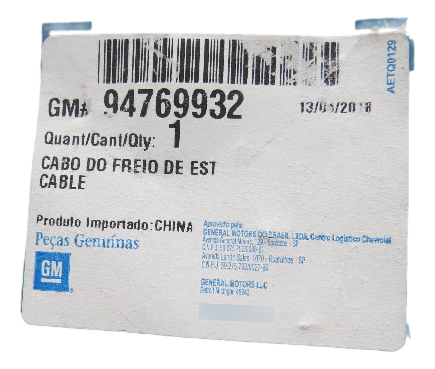 Cabo de Freio Traseiro Direito S10 2012/2017 Original GM 94769932
