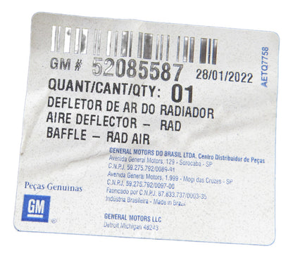 Defletor Superior Radiador Onix Prisma 2013/2019 Original GM 52085587