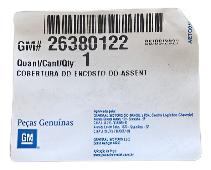 Capa do Banco Lado Motorista Onix 2021/2025 Original GM 26380122