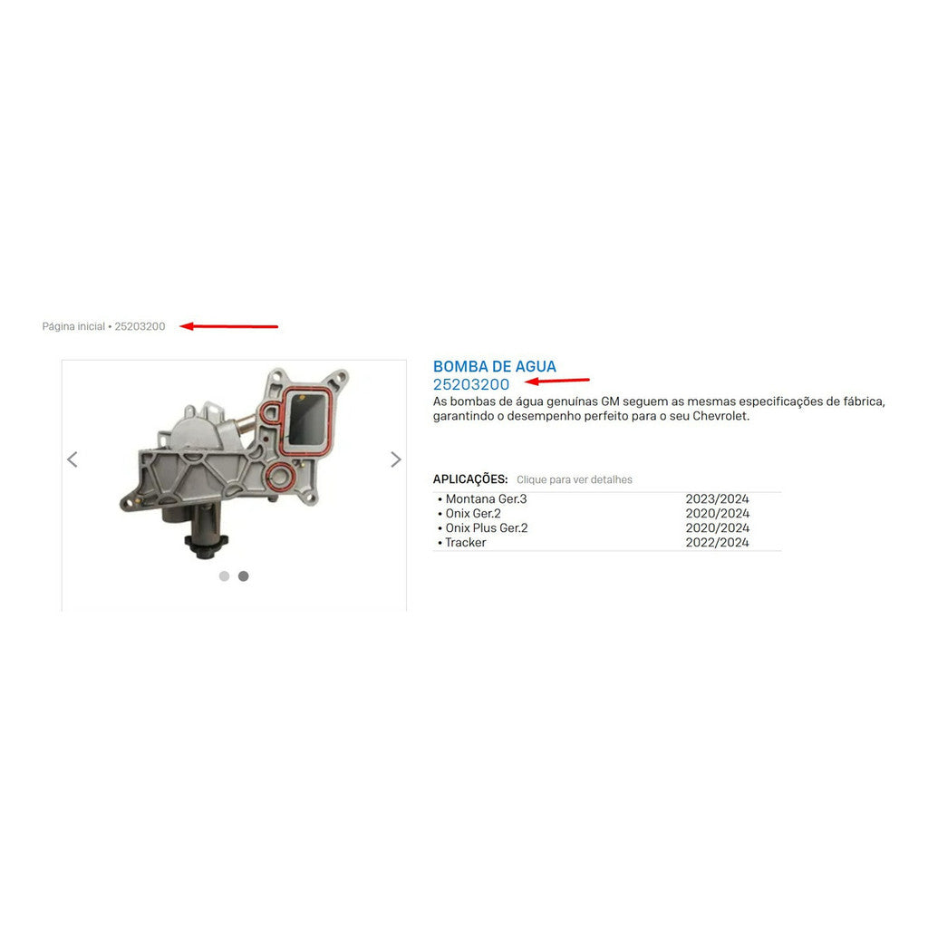Bomba de Água Novo GM Onix Tracker 1.0 Turbo 3cil Original 25203200