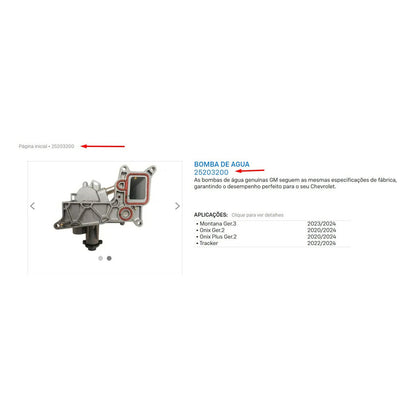 Bomba de Água Novo GM Onix Tracker 1.0 Turbo 3cil Original 25203200