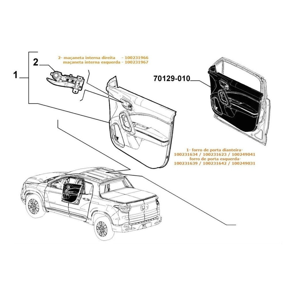 Maçaneta Interna Porta Dianteira Direita Fiat Toro 2016 a 2021 Original 100231966