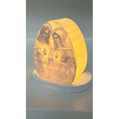 Luminária Sagrado Coração de Jesus e Maria 3d Led Luz Quente
