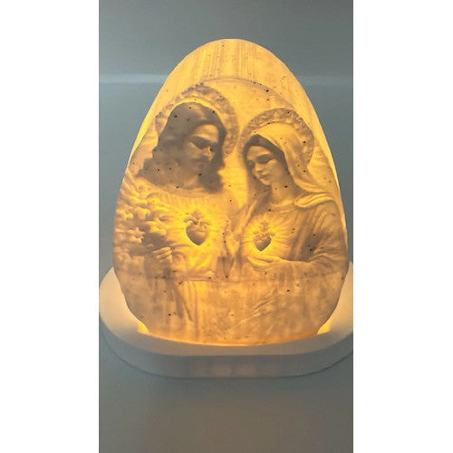 Luminária Sagrado Coração de Jesus e Maria 3d Led Luz Quente