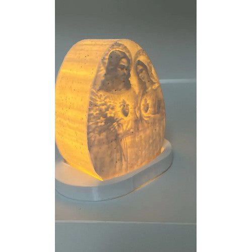 Luminária Sagrado Coração de Jesus e Maria 3d Led Luz Quente