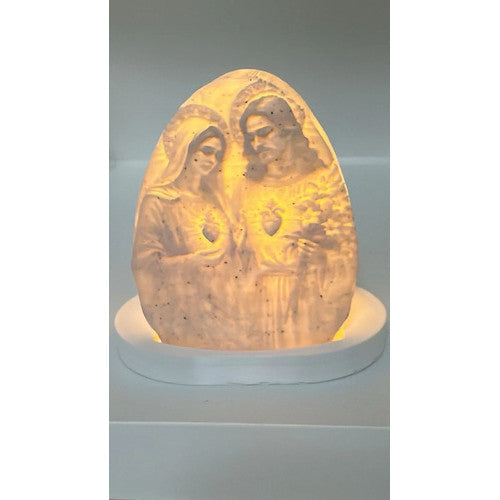 Luminária Sagrado Coração de Jesus e Maria 3d Led Luz Quente