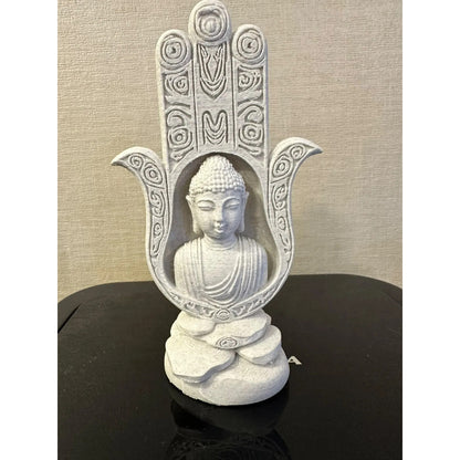 Mão de Fátima Hamsá Buda 18cm Escultura Decorativa Zen Feng Shui Efeito Mármore